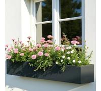 Idealist™ 100Cm Planter, Dark Grey Reinforced Stone Window Box, Narrow Outdoor Plant Pot L100 W24 H24 Cm, 58L