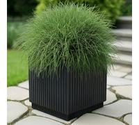 Idealist™ 25Cm Planter, Ribbed Black Reinforced Stone Square Flower Box Garden Planter, Outdoor Plant Pot