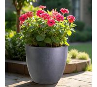 IDEALIST 30cm Planter | Dark Grey Reinforced Stone Egg Flower Pot | Garden Planters with Drainage Holes D30 H30 cm, with Inner Top D26 cm, 21 litres