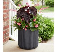 Idealist™ 30Cm Planter, Ribbed Black Reinforced Stone Cylinder Outdoor Plant Pot D30 H30 Cm