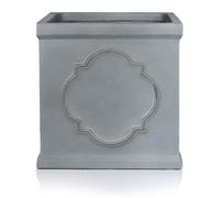 IDEALIST 30cm Square Plant Pot | Leaden Grey Reinforced Stone Garden Planters with Drainage Holes | Faux Lead Windsor Box L30 W30 H30 cm, 27 litres