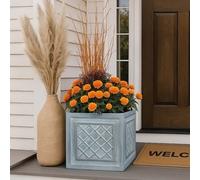 Idealist™ 37Cm Square Planter, Grey Reinforced Stone Lazio Planter, Lattice Flower Box, Vintage Style Outdoor Plant Pot