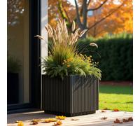 Idealist™ 44Cm Planter For Trees, Black Reinforced Stone Square Flower Box Ribbed Garden Planter, Outdoor Plant Pot