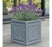 Idealist™ 45Cm Planter, Grey Reinforced Stone Lazio Square Planter, Lattice Flower Box, Outdoor Plant Pot For Trees, 72L
