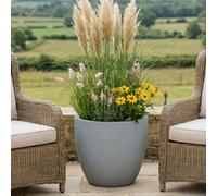 Idealist™ 50Cm Plant Pot, Grey Reinforced Stone Large Garden Planter, Round Outdoor Plant Pot D50 H45 Cm, 88L