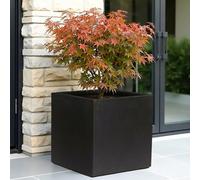 Idealist™ 50Cm Square Planter, Black Reinforced Stone Outdoor Large Plant Pot For Trees, Flower Box Garden Planter