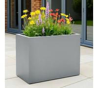 Idealist™ 60Cm Trough Garden Planter, Grey Reinforced Stone Tall Rectangular Planter, Outdoor Large Plant Pot H50 L60 W30 Cm, 91L