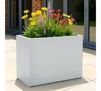 Idealist™ 60Cm Trough Garden Planter, White Reinforced Stone Tall Rectangular Planter, Outdoor Large Plant Pot H50 L60 W30 Cm, 91L