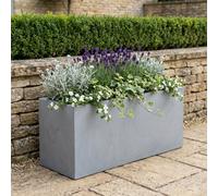 Idealist™ 85Cm Planter Garden Trough, Grey Reinforced Stone Rectangular Outdoor Large Plant Pot L85 W26 H41 Cm, 91L