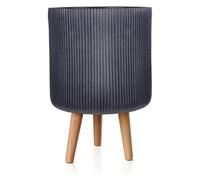 Idealist™ (Dia) 26Cm Black Reinforced Stone Flower Pot, Fluted Cylinder Planter On Legs, Indoor Plant Pot D26 H46 Cm, 18L