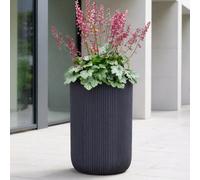 Idealist™ (Dia) 26Cm Garden Pot 30X47 Cm, Black Reinforced Stone Cylinder Tall Planter, Ribbed Outdoor Plant Pot, 35L