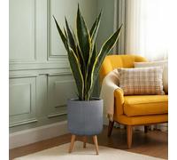 Idealist™ (Dia) 26Cm Grey Reinforced Stone Flower Pot, Fluted Cylinder Planter On Legs, Indoor Plant Pot W30 H46 Cm, 18L