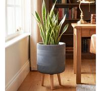 Idealist™ (Dia) 26Cm Large Planter, Ribbed Grey Reinforced Stone Indoor Plant Pot With Legs W30 H46 Cm, 20L