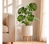 Idealist™ (Dia) 26Cm Large White Planter, Ribbed Reinforced Stone Indoor Plant Pot With Legs W30 H46 Cm, 20L