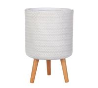 Idealist™ (Dia) 26Cm White Reinforced Stone Flower Pot, Plaited Cylinder Planter On Wooden Legs, Indoor Plant Pot D26 H46 Cm, 17L