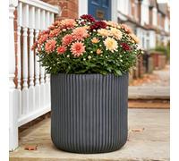 Idealist™ (Dia) 32Cm Plant Pot, Ribbed Black Reinforced Stone Cylinder Garden Pot, Outdoor Plant Pot W36 H37 Cm, 39L