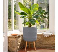 Idealist™ (Dia) 33Cm Large Planter, Ribbed Grey Reinforced Stone Indoor Plant Pot With Legs W37 H62 Cm, 32L