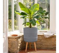IDEALIST Large Plant Pots 33cm Indoor Plant Pot, Grey Reinforced Stone 32L | Large Size, D37 H62 cm, Inner Top D33 cm, for Trees, Fluted, Ribbed, with Legs, Lightweight, Sturdy, Flower Pot Cover