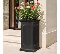 IDEALIST Large Plant Pots 64cm Tall Planter Faux Lead Reinforced Stone 62L | 1 Pack, L31 W31 H64 cm, Large Size, Dark Grey, Chelsea, Drainage Holes, Frostproof, Lightweight