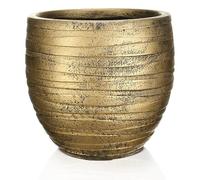 IDEALIST Plant Pots 22cm Indoor Plant Pot, Row Reinforced Stone, Gold, 14L | 1 Pack, W27 H25 cm, Inner Top D22 cm, Metallic, Row Pattern, Plant Pot Cover