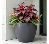 IDEALIST Plant Pots 30cm Plant Pot, Slate Reinforced Stone Planter, 19L | 1 Pack, W30 H27 cm, Inner Top D26 cm, Dark Grey, Frostproof, Drainage Holes, Lightweight, Medium Size, Egg Pot, Flower Pot