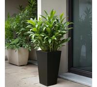 Idealist Small 38Cm Tall Planter, Black Reinforced Stone Tapered Garden Planter, Outdoor Small Plant Pot H38 L18 W18 Cm