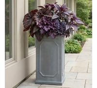IDEALIST Small Plant Pots 52cm Tall Planter, Faux Lead Reinforced Stone 30L | 1 Pack, L24 W24 H52 cm, Small Size, Grey, Chelsea, Drainage Holes, Frostproof, Lightweight