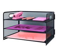 ideallife 3 Tier Mesh Desktop File Organizer with Handle, Paper Letter Tray Organiser, Desktop Storage with Sliding Trays for Home &Office Supplies