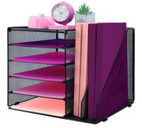 ideallife Desk Organiser with 2 Pack Magazine File Holder, 5-Tier Paper Tray Organiser, Letter Tray Multifunctional for Office, School, Home - Black