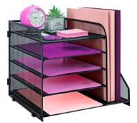 ideallife Desk Organiser with Magazine File Holder, 5-Tier Paper Tray Organiser, Letter Tray Multifunctional for Office, School, Home - Black