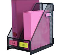 ideallife Desk Organizers, Metal Magazine File Holder with 2 Vertical Compartments Rack File Organiser Document Holder for Home Office Stationery Storage - Black
