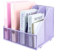 ideallife Desk Organizers, Metal Magazine File Holder with 4 Vertical Compartments Rack Binder File Organizer for Office Supplies, Home Workspace - Purple