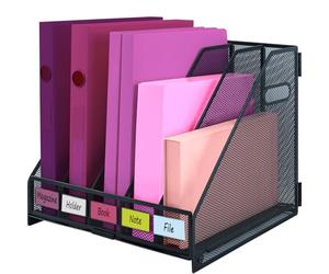 ideallife Desk Organizers, Metal Magazine File Holder with 5 Vertical Compartments Rack File Organiser Document Holder for Home Office Stationery Storage - Black
