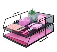 ideallife Letter Trays Stackable, 2-Tier Metal Desk Organizer Tray, Paper Filing Tray for Office Supplies - Black