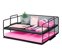 ideallife Letter Trays Stackable, 2-Tier Metal Desk Organizer Tray, Paper Filing Tray for Office Supplies - Black