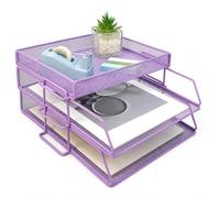 ideallife Letter Trays Stackable with Top Stationery Holder, 2-Tier Metal Desk Organizer Tray, Paper Filing Tray for Office Supplies - Purple