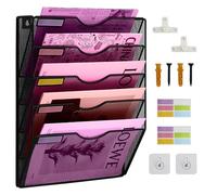 ideallife Wall Mounted File Organiser A4 Mesh In Hanging Wall File Holder Mail Organiser Magazine Storage Rack, Multipurpose Use To Display Newspapers, Paper File (5 Tier)