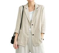 IDEALSANXUN Cotton Linen Blazer for Womens Long Sleeve Loose Casual Blazer Jackets, Beige, L
