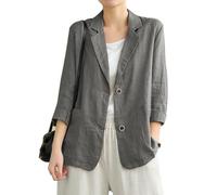 IDEALSANXUN Cotton Linen Blazer for Womens Long Sleeve Loose Casual Blazer Jackets, Dark Grey, Large