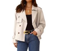 IDEALSANXUN Cropped Trench Coat for Women Spring Fall Trendy Double Breasted Long Sleeve Work Jackets Short Coats, Beige, M