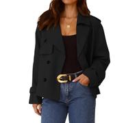 IDEALSANXUN Cropped Trench Coat for Women Spring Fall Trendy Double Breasted Long Sleeve Work Jackets Short Coats, Black, M