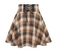 IDEALSANXUN Gothic Plaid Mini Skirts for Women 2024 Short High Waist Plaid Skirts, Plaid Light Brown, M