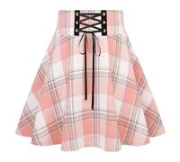 IDEALSANXUN Gothic Plaid Mini Skirts for Women 2024 Short High Waist Plaid Skirts, Plaid Light Pink, S