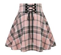 IDEALSANXUN Gothic Plaid Mini Skirts for Women 2024 Short High Waist Plaid Skirts, Plaid Pink 02, S
