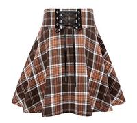 IDEALSANXUN Gothic Plaid Mini Skirts for Women Short High Waist Plaid Skirts, Plaid Brown New, L