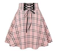 IDEALSANXUN Gothic Plaid Mini Skirts for Womens Kawaii Aline Pleated Short Skater Skirts, Plaid Pink, XX-Large