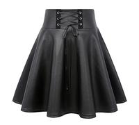 IDEALSANXUN Gothic Plaid Mini Skirts for Womens Short High Waist Plaid Skirts, Leather Black, Large