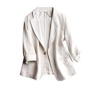 IDEALSANXUN Linen Blazer Women 3/4 Sleeve Lightweight Spring Summer Blazer Jackets, 1-Beige, XL