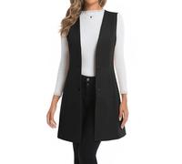 IDEALSANXUN Long Plaid Vest for Women Fall Winter Trench Coat Sleeveless Blazer Jacket Cardigan Wool Vest Top Waistcoat, Pure Black, XX-Large