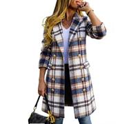 IDEALSANXUN Long Plaid Wool Coats for Women 2024 Fall Winter Double Breasted Trench Coat Peacoat Jackets, Brown, Large